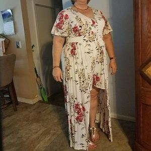 WHITE FLORAL CHALLIS OVERSKIRT ROMPER